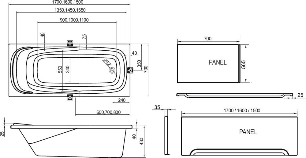 Ravak Vanda II 150*70 ванна акриловая прямоугольная CO11000000