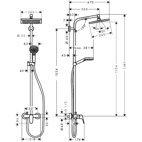 Hansgrohe Crometta E 240 1jet Showerpipe 27284000 Душевая система без излива