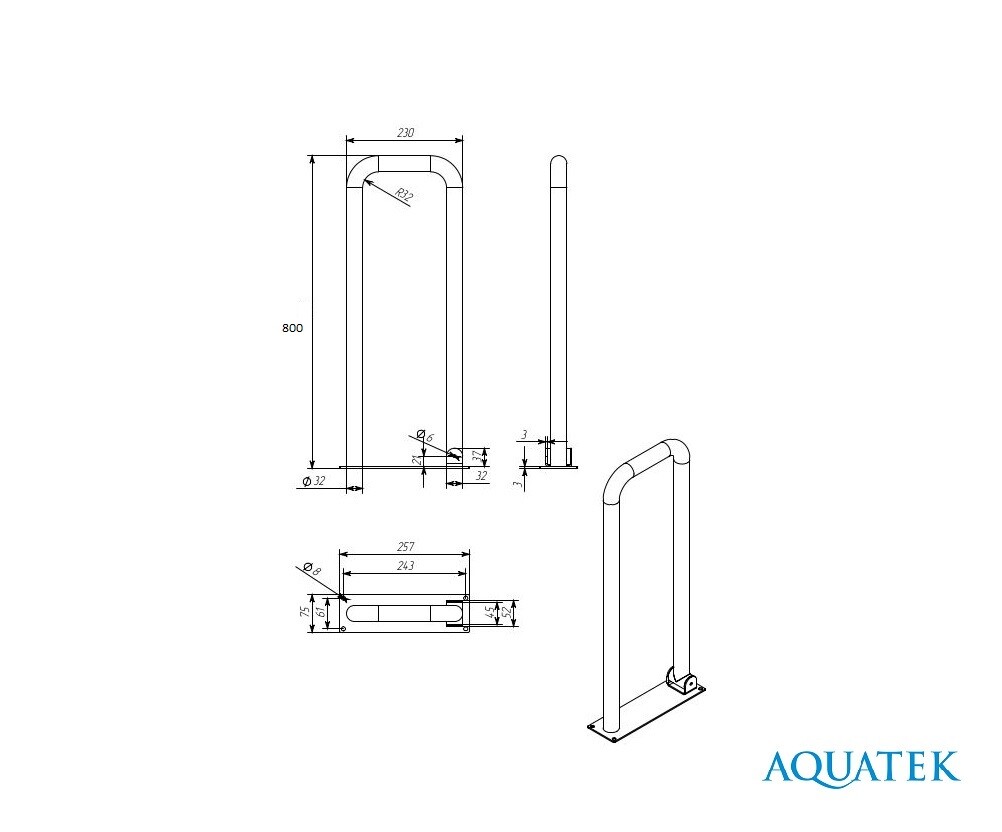 Aquatek Поручень настенный откидной 800*230 мм POR-0000004