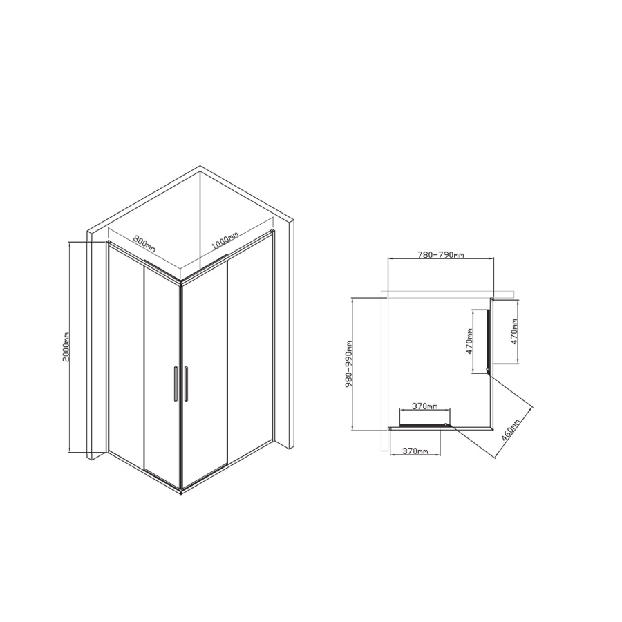 Vincea Slim-U душевой уголок 100х80 см черный VSS-2SU8010CLB