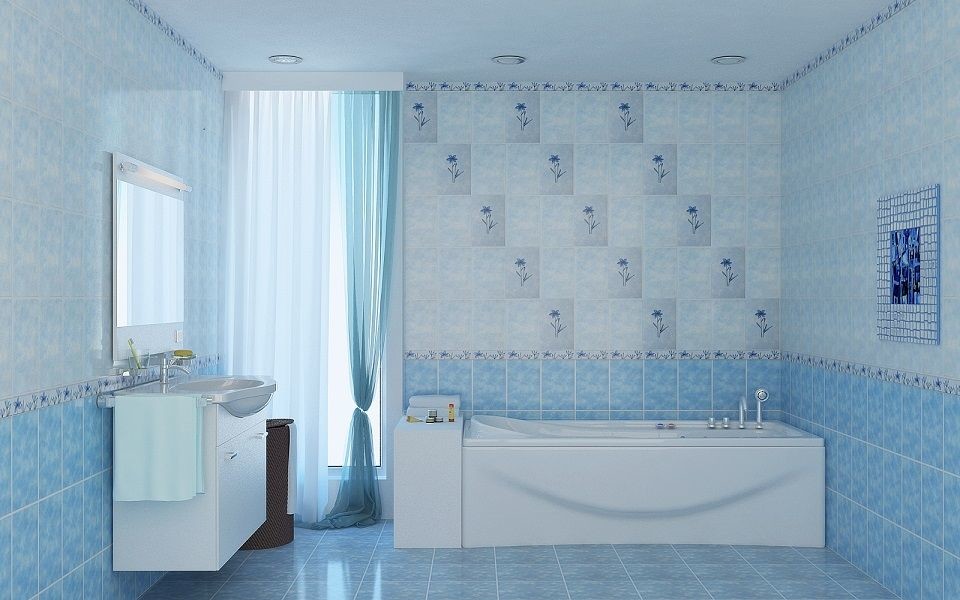 Газкерамика Валентино Георгин, Цветы 20х5см бордюр настенный голубой глянцевый