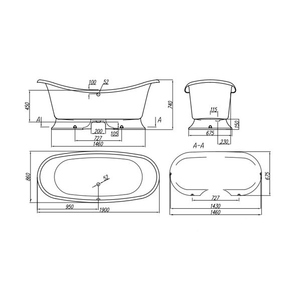 Астра-Форм Мальборо 190*86 RAL ванна литой мрамор овальная