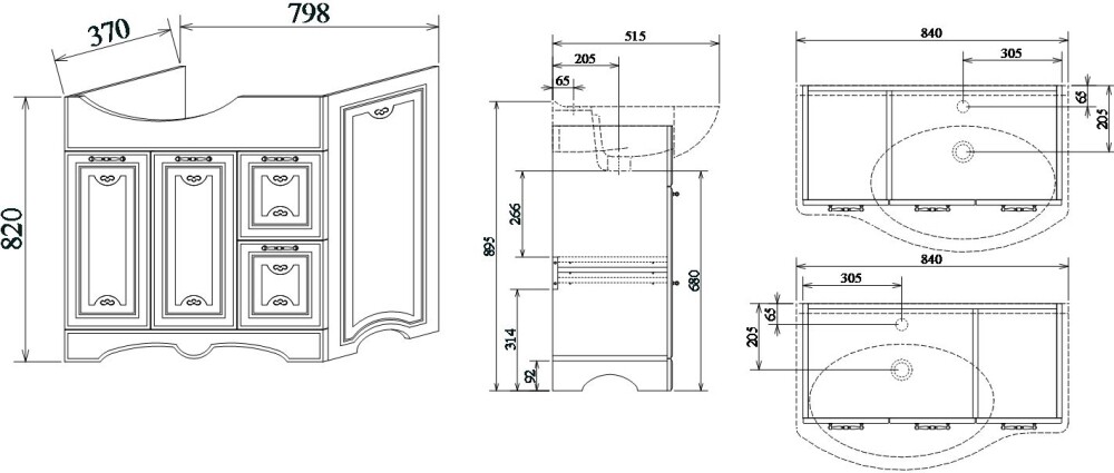 Sanflor Адель 82 тумба с раковиной Santek Коралл 83 напольная, белая L/R