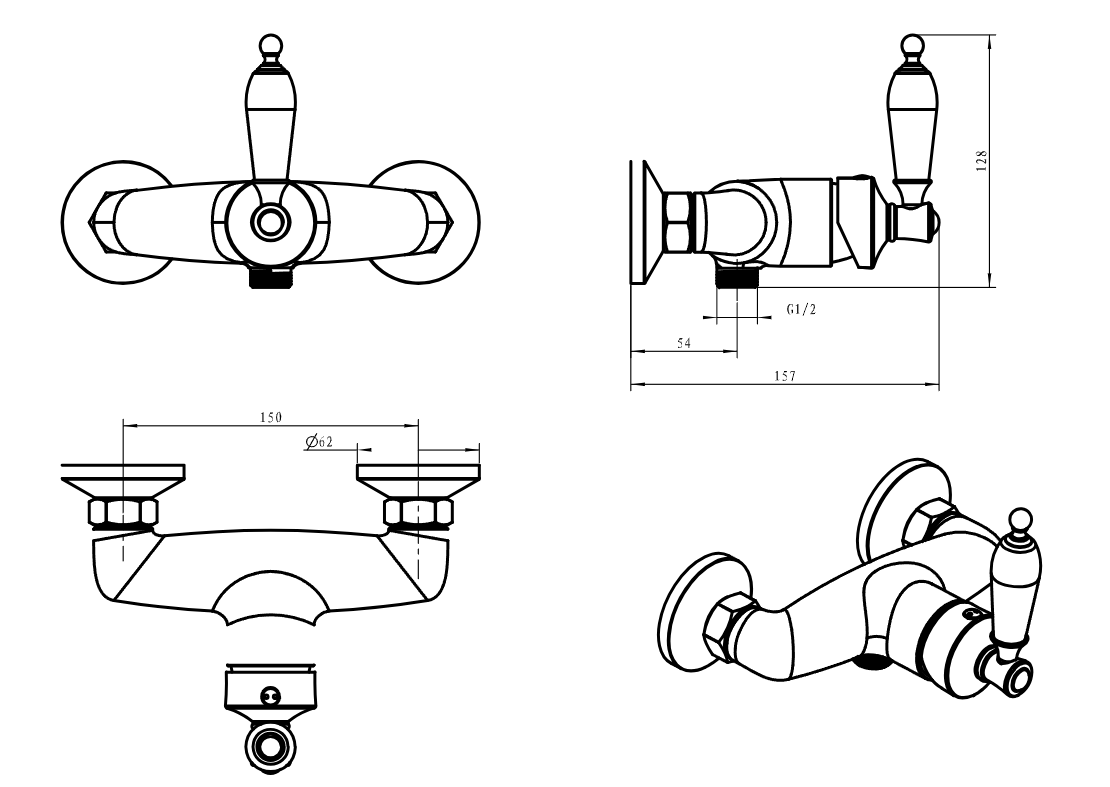 Смеситель для душа Boheme Vogue Хром Хрусталь 224-CRST