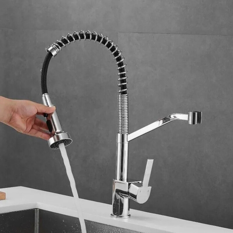 Смеситель для кухни с гибким изливом и вытяжной лейкой Haiba HB73826 Хром