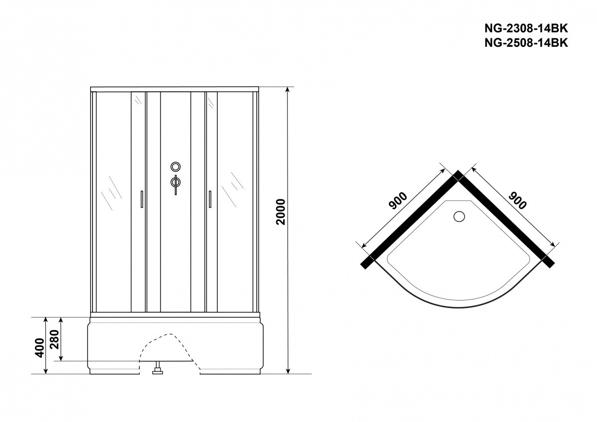 Niagara NG 2308-14BK Душевая кабина 90x90 Без крыши 23081424BK