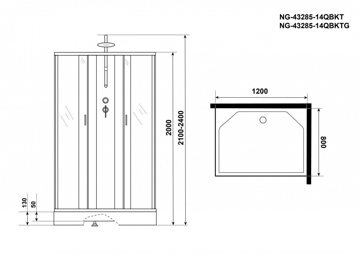 Niagara Classic NG 43285-14QBKTG Душевая кабина 120x80 Без крыши с тропическим душем и гидромассажем 432853QBKTG