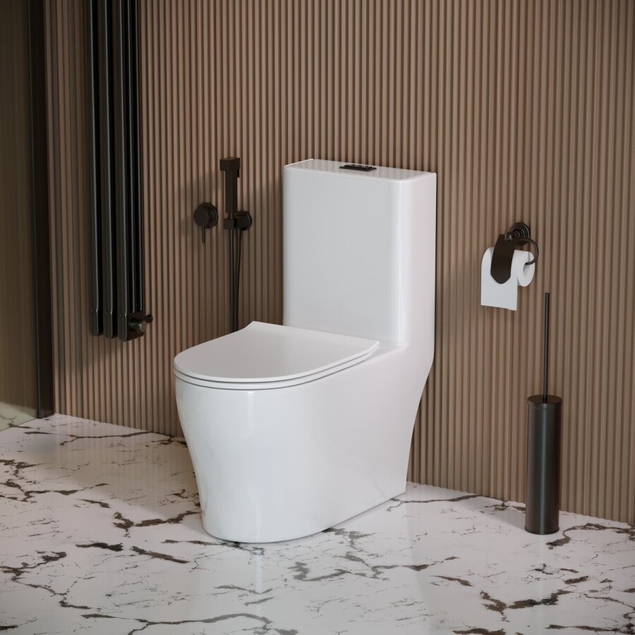 Унитаз напольный Grossman Classic GR-4488SQ (700х375х780) безободковый,белый,моноблок с тонкой крышкой,микролифт,смыв торнадо,1 мест