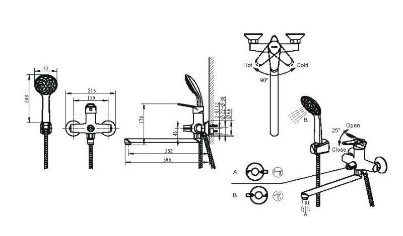 Bravat смеситель для ванны F6135147CP-LB-RUS