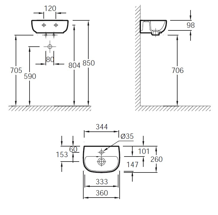 Jacob Delafon Odeon Up E4761-00 раковина подвесная 36 см