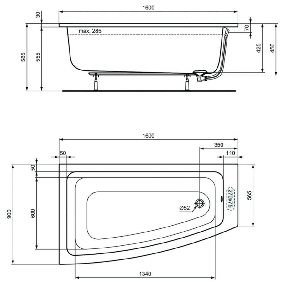 Ideal Standard i.life ванна акриловая левая 160х90 T476801