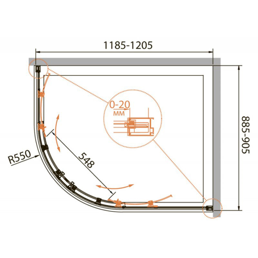 Cezares Relax душевой уголок 120х90 см RELAX-RH-2-120/90-C-Bi