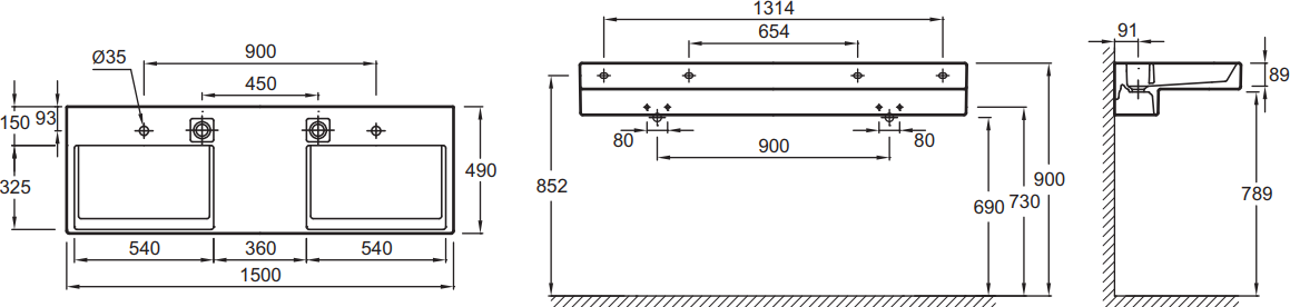 Jacob Delafon Terrace EXA112-00 раковина подвесная двойная 150 см