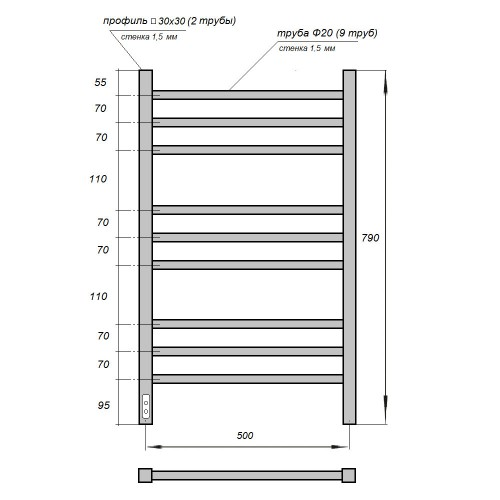 Point Веста полотенцесушитель электрический 50х80 PN70758W