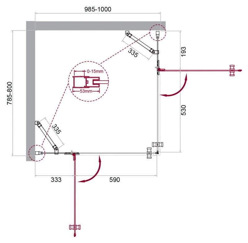 BelBagno душевое ограждение KRAFT-AH-22-100/80-C-Cr-L 100х80х195