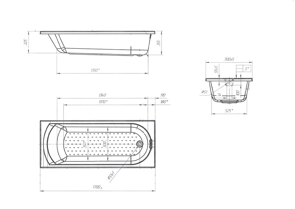 Poseidon Lily 170*70 ванна акриловая прямоугольная