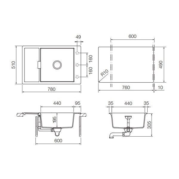 Schock Eton 60D Small 700916 кухонная мойка серебристый камень 78x51 см