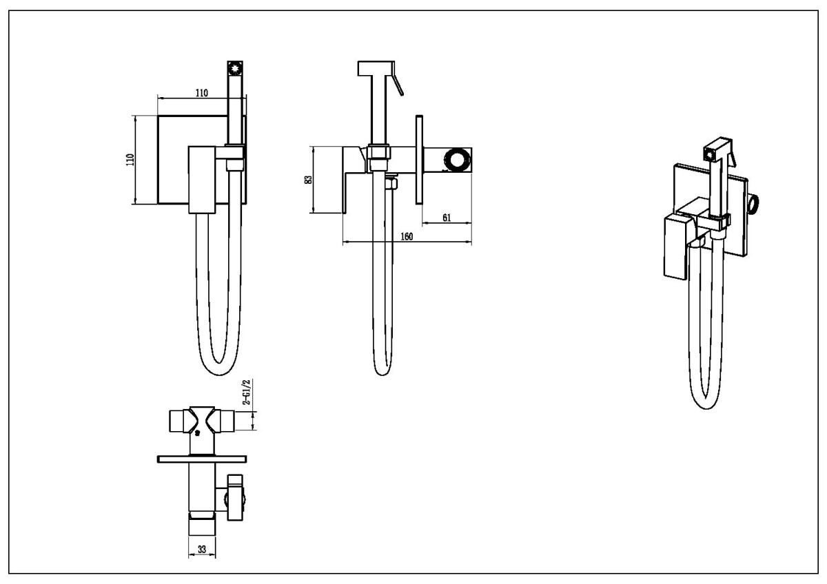 Гигиенический душ со смесителем Boheme Qubic Matt Gun Metal 477-GM