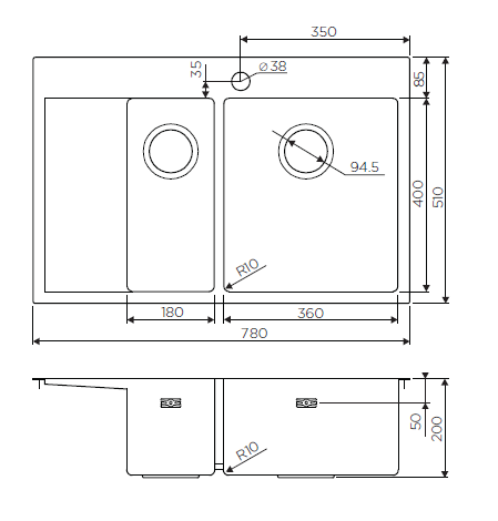 Omoikiri Akisame 78-2-IN-R 4973063 кухонная мойка нержавеющая сталь 78х51 см