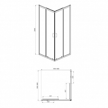 Душевое ограждение AZARIO 90х90х200 без поддона AZ-ND1142 900 Black