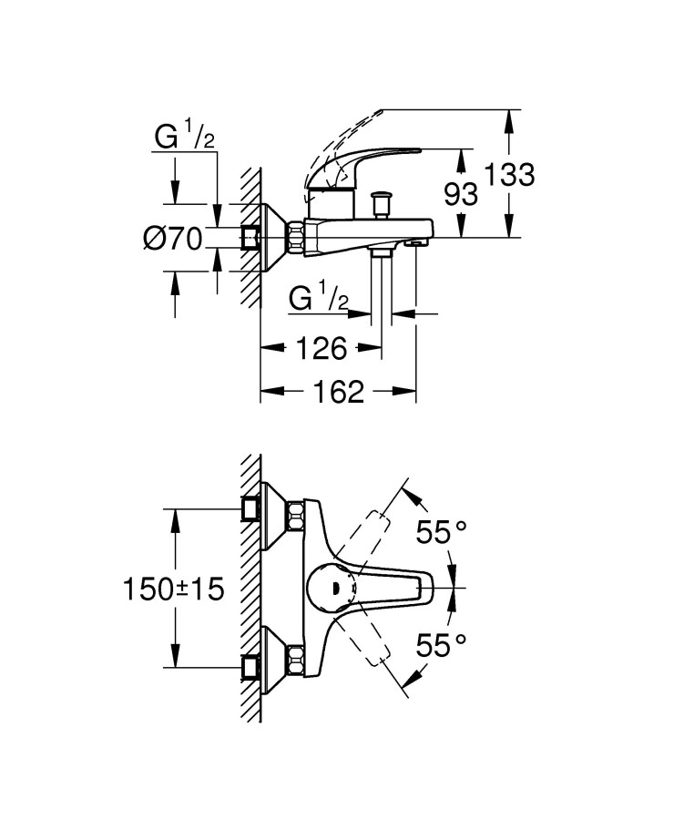 Grohe BauCurve 23599000 смеситель для ванны хром