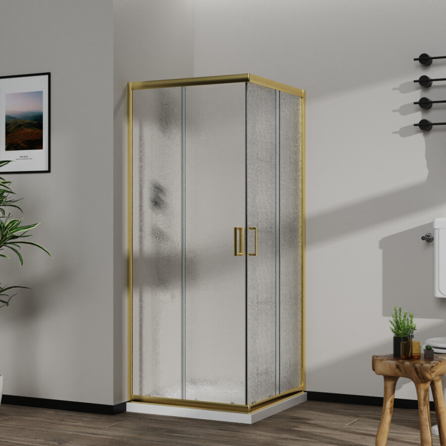 Душевое ограждение Azario Paris 900х900х1950 стекло "Шиншилла" 5 мм, профиль брашированное золото AZ-R06-90-BGL-CHC