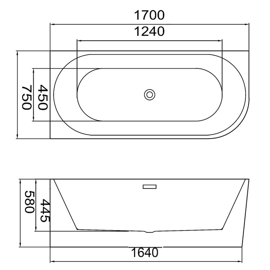 Ванна акриловая Azario Lago Blanco 1700х750х580 пристенная, левая, в комплекте с сифоном и металлической рамой AZ-6724-1CL 17075