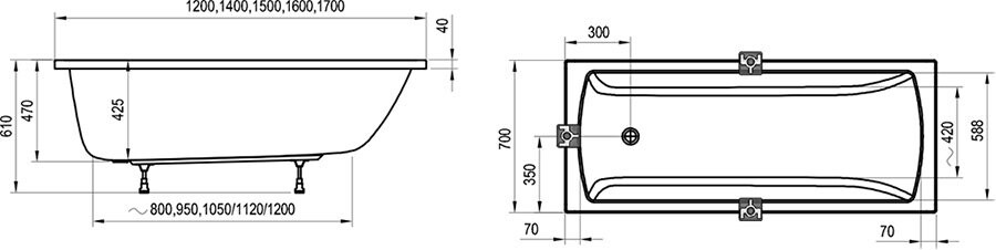 Ravak Classic 2 120*70 ванна акриловая прямоугольная CC11000000
