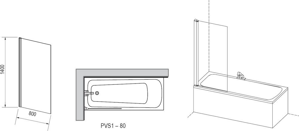 Ravak Pivot PVS1 79840100Z1 80*140 шторка на ванну