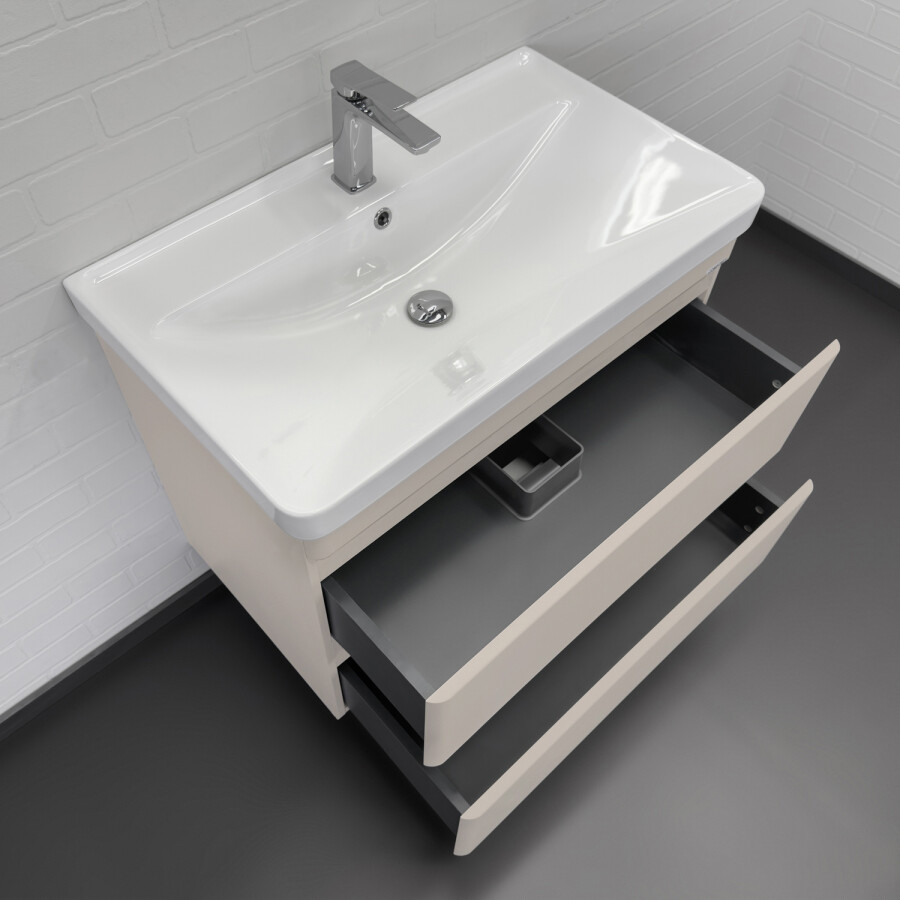 Подвесная тумба-умывальник Comforty Енисей-80П2 серый шелк с раковиной Comforty 4480 00-00022358
