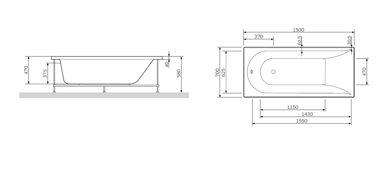 Am.Pm Spirit W72A-150-070W-R2 каркас для ванны 150х70 см