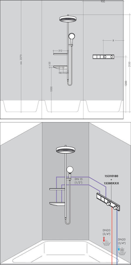 Hansgrohe Rainfinity Showerpipe 360 Душевой набор скрытого монтажа белый матовый 26842700