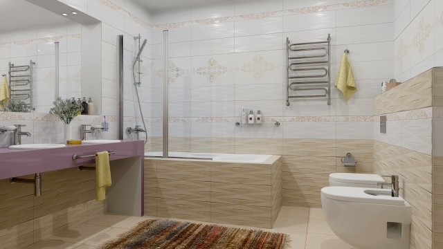 Уралкерамика Alanna 20х60см плитка настенная рельефная бежевая