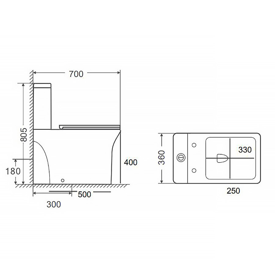 Унитаз-компакт Azario Mari 360х700х805 напольный, безободковый, слив Tornado, в комплекте с быстросъемным сиденьем микролифт AZ-79143T