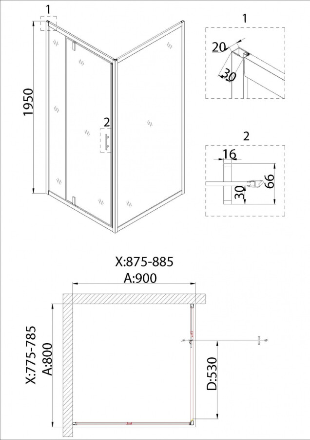 Душевой уголок 80x90 Niagara NG-63-8A-A90