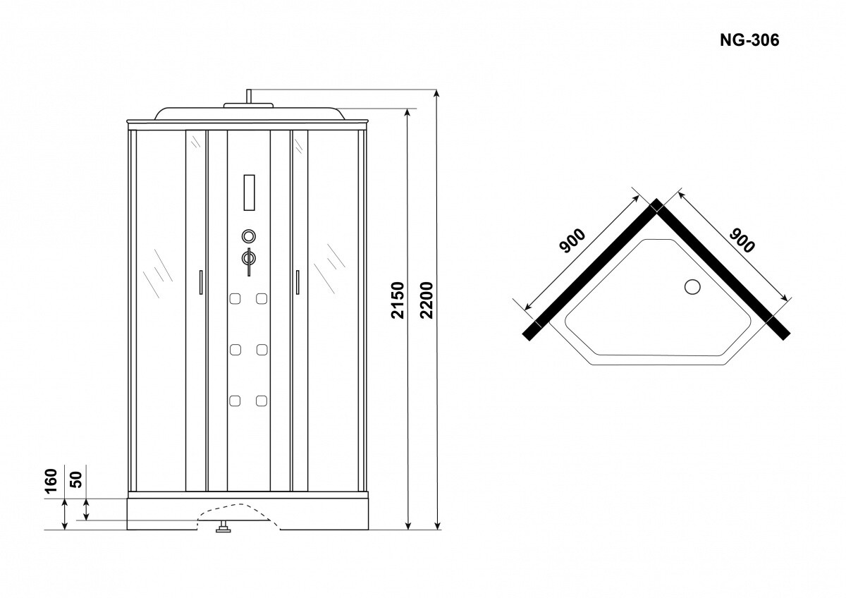 Niagara Ultra NG 306-01 Душевая кабина 90x90 Бессиликоновая сборка 3060164