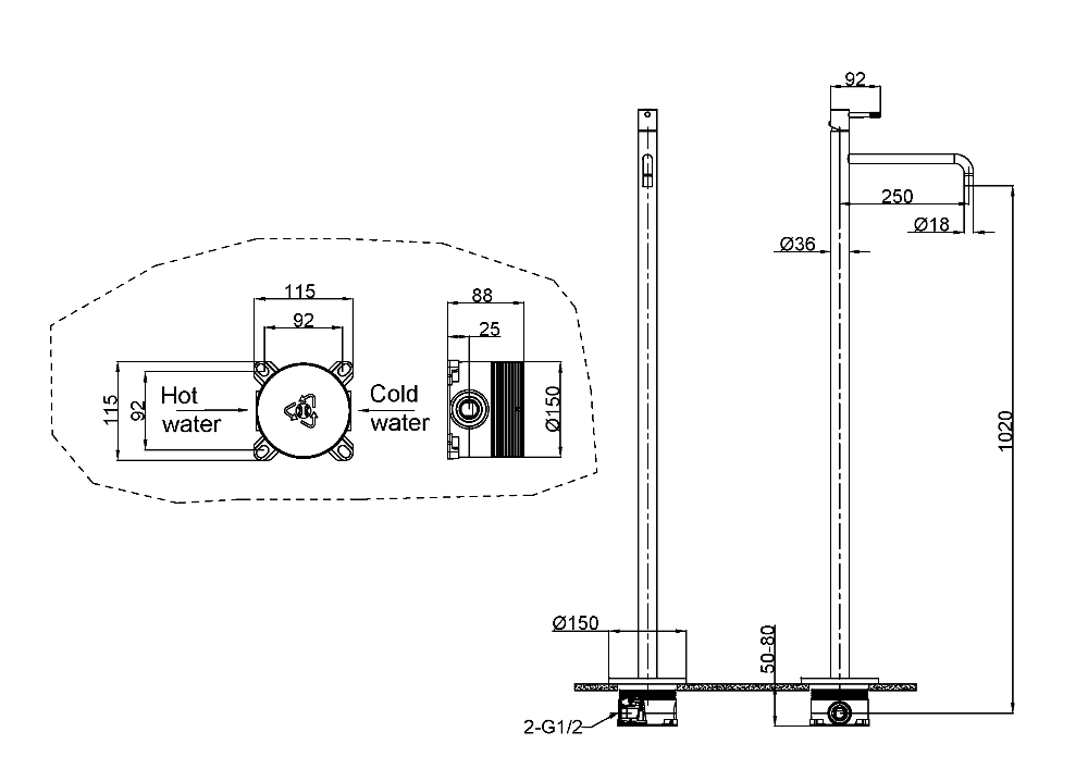 Смеситель для раковины напольный Boheme Uno Copper Brushed 107-CB