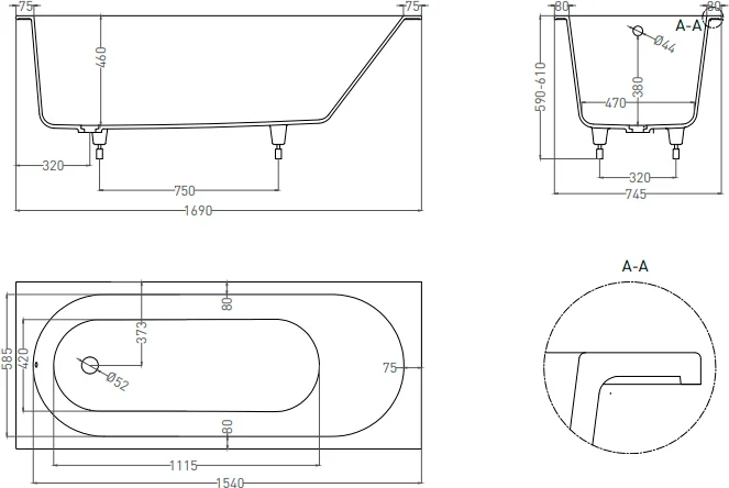 Salini Ornella S-Sense ванна прямоугольная 170х75 102311G