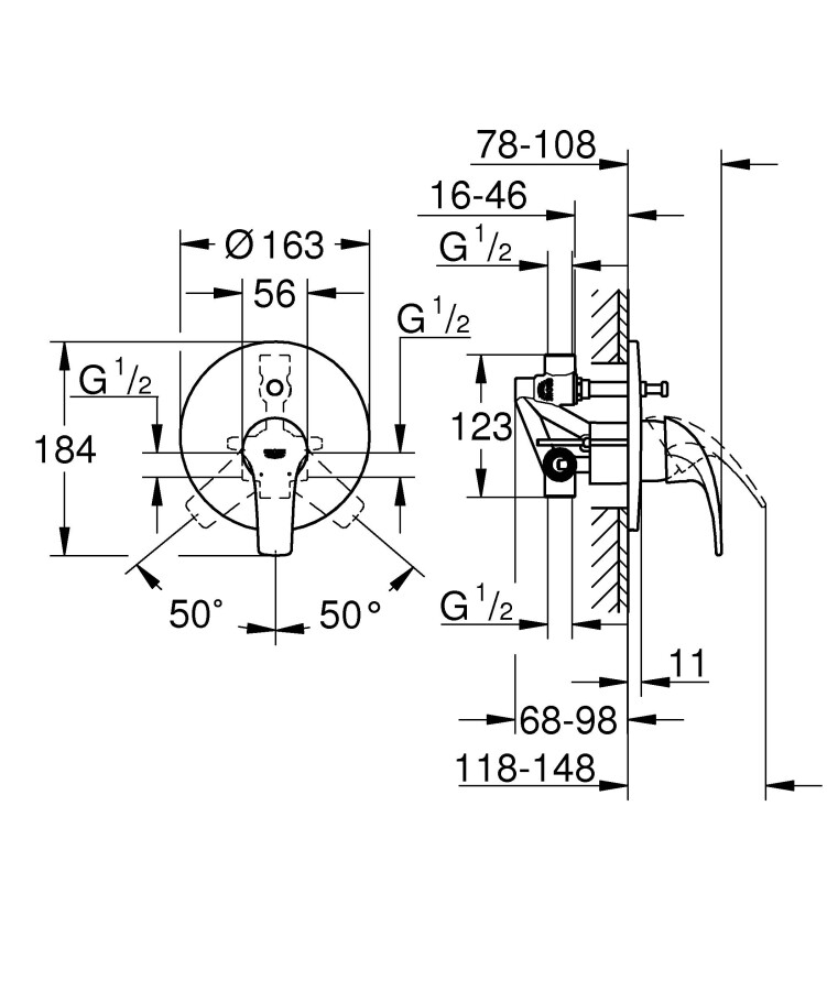 Grohe Start Curve 29115000 смеситель скрытого монтажа хром