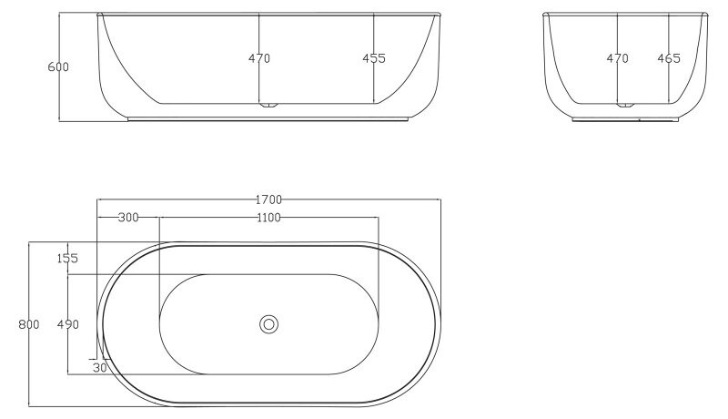 BelBagno BB401-1700-800 170*80 ванна акриловая овальная