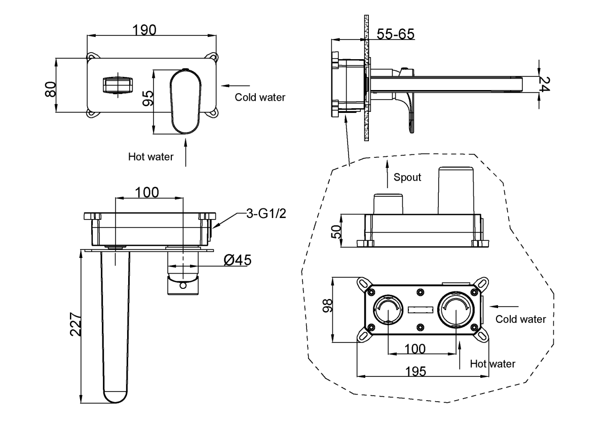 Смеситель для раковины из стены Boheme Spectre Matt Gold 455-MG