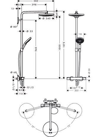 Hansgrohe Raindance Select S 240 2jet Showerpipe душевая система с термостатом хром-белый матовый 27129400