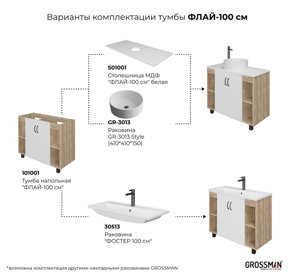 Тумба напольная Grossman "ФЛАЙ-100 см" дуб сонома/белая 101001