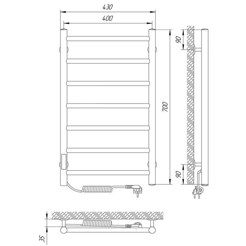 Laris Джаз полотенцесушитель электрический хром 40х70 73207471 левый