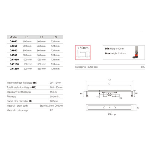 RGW DA 860/FO 800 душевой трап хром 07210780-021