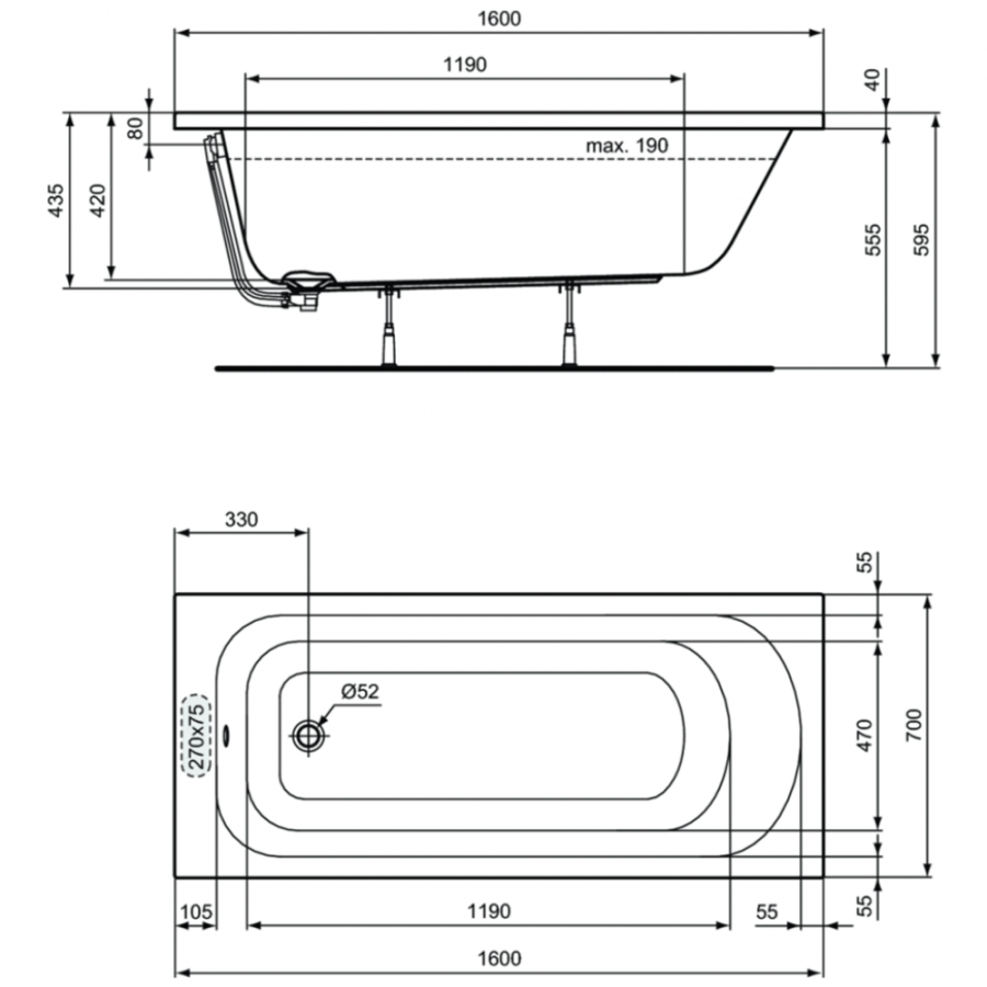 Ideal Standard Simplycity ванна акриловая прямоугольная 160х70 W004301
