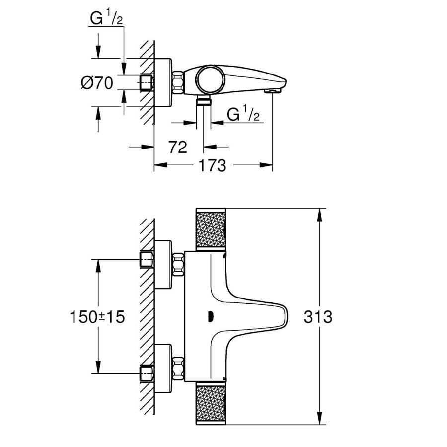 Grohe Grohtherm 1000 Performance 34779000 смеситель для ванны хром