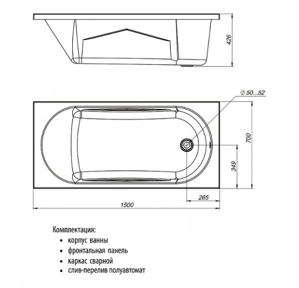 Mirsant Premium Каспий 150*70 ванна акриловая прямоугольная УТ000016502