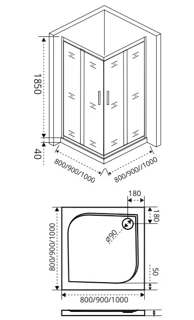 Bas Infinity СR-100-G-CH душевое ограждение 100*100*185 ИН00021