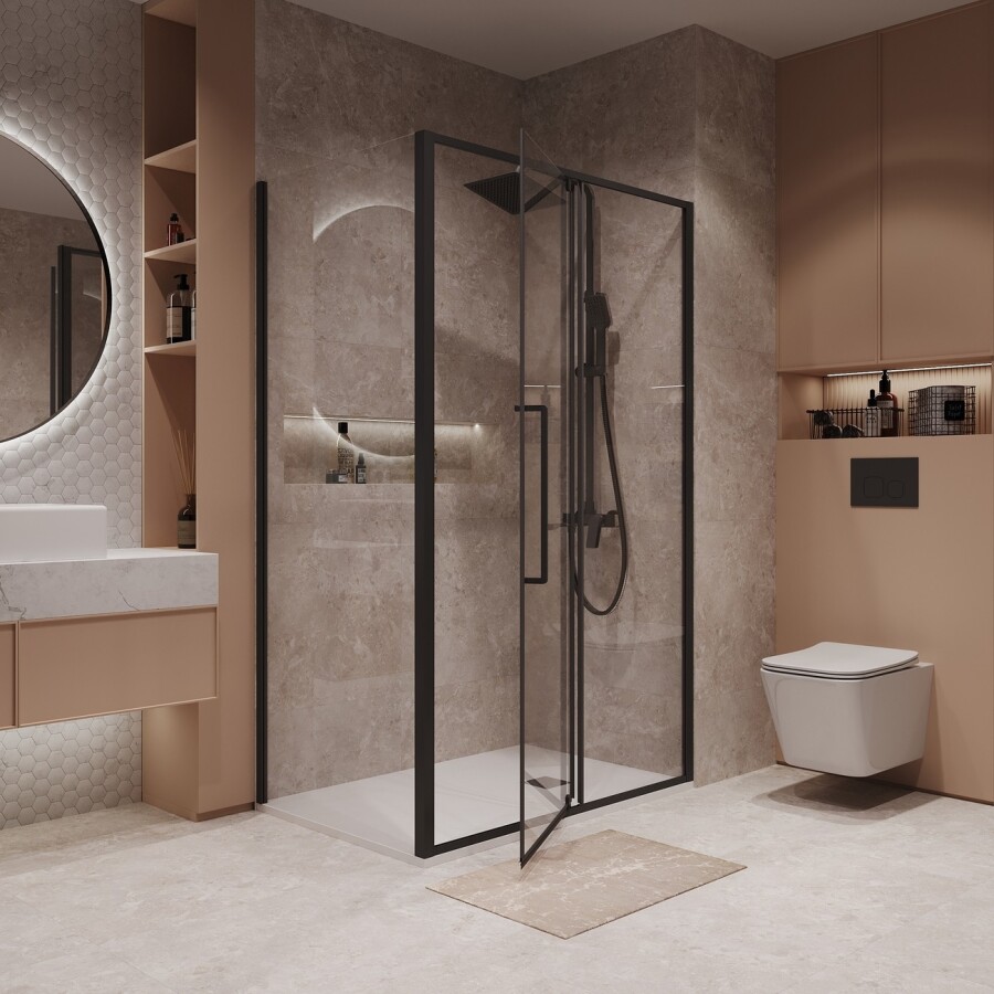 Боковая стенка Niagara Nova NG-A80B-34 (80х195) черный матовый,стекло прозрачное,1 место